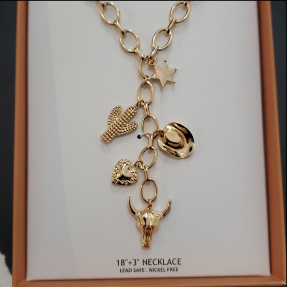 NIB- House of Harlow 1960 Gold Filled Plated Country Western Charm Necklace